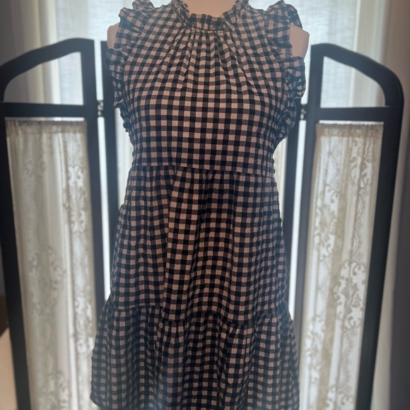 MAEVE by Anthropologie Gingham Tiered Dress XS|Black White|Ruffle Prairie - Picture 3 of 12
